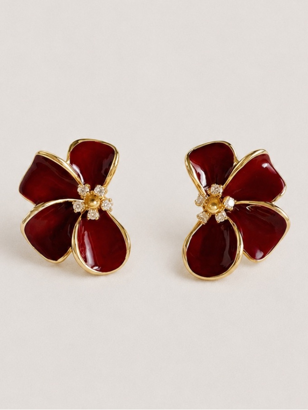 New! Red Wine Flower Post Earrings NWOT